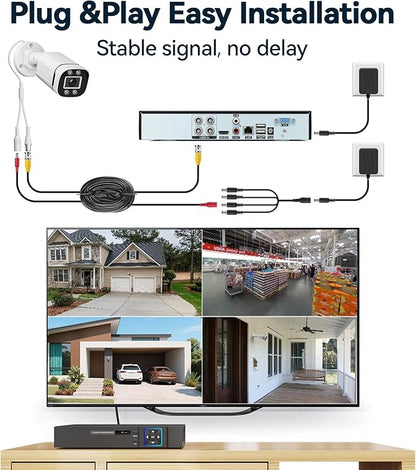 Wired Security Camera System Outdoor, 4 Channel 5MP Lite AHD TVI DVR Recorder with 500G HDD, 4pcs Wired Surveillance CCTV Bullet Camera Indoor Outdoor, Smart Motion Detection, Night Vision