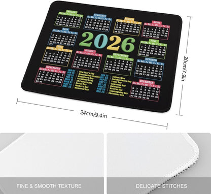 Mouse Pad 2026 Calendar Stitched Edge,Computer Mouse Pads Calendars Non-Slip Rubber Desk Mat Mousepad Gaming Office Keyboard Mat (9.45x7.87 in) (Colorful)