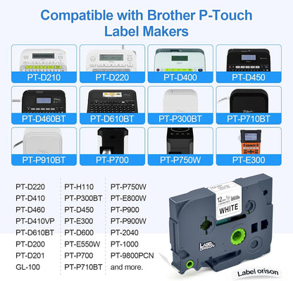 Label Orison 4PK Compatible with Brother P Touch Label Tape TZ Tape TZe-231 TZ231 TZe231 TZo231 1/2 inch Black on White Standard Laminated 12mm 0.47 Tapes