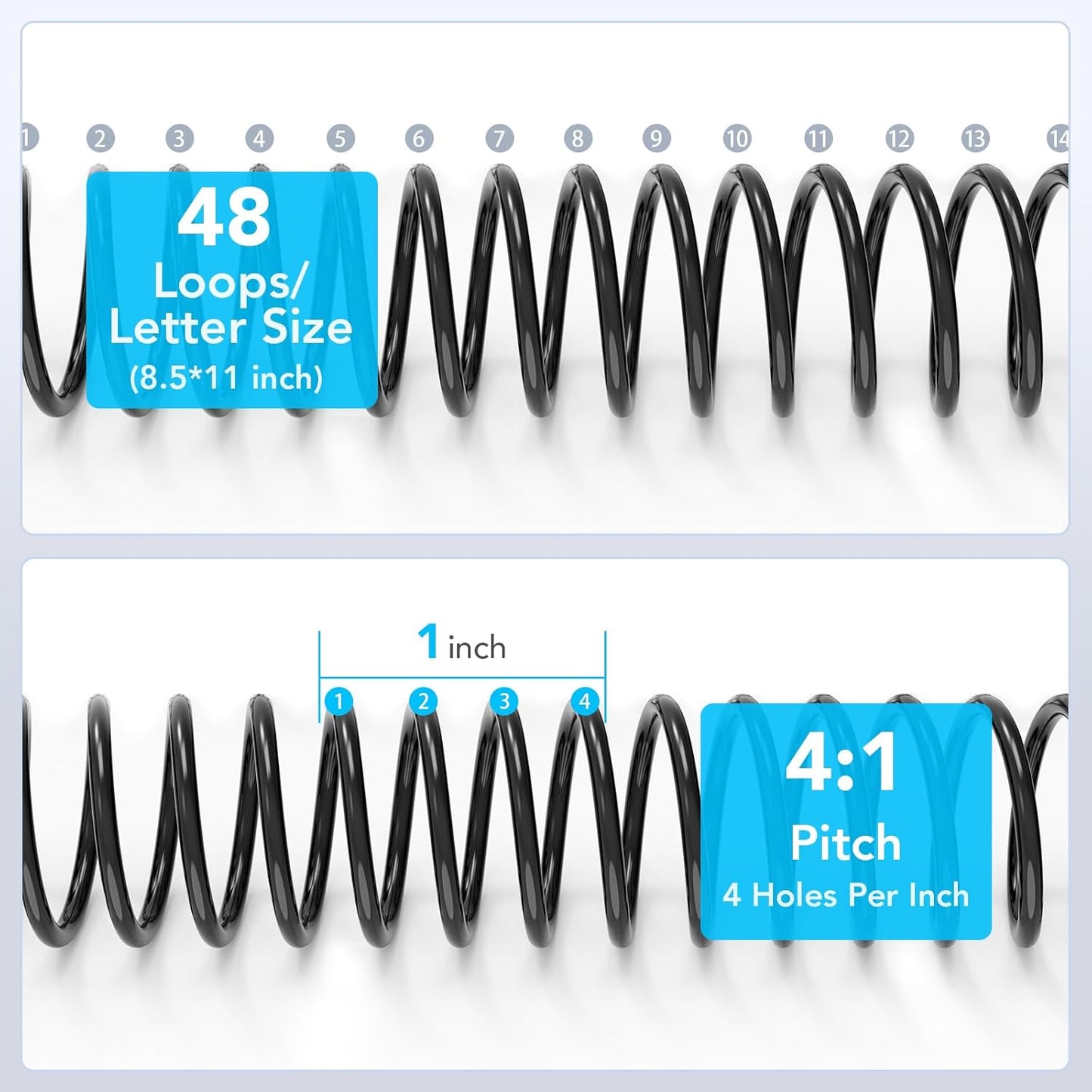 MAKEASY 100 Pack Plastic Spiral Binding Coils, 1/2"(12mm), 90 Sheet Capacity, 4:1 Pitch Black Binding Spirals for Home School and Office use