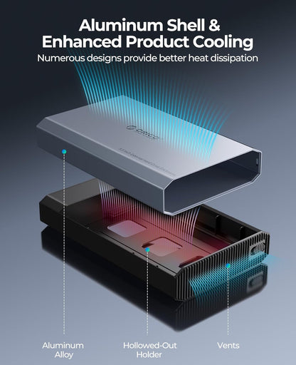 ORICO Aluminum 3.5 Hard Drive Enclosure with USB 3.2 Gen 2 6Gbps Transfer Speed, Fit for 3.5/2.5 Inch SATA HDD SSD Up to 20TB, USB C to USB C/A 2 in 1 Cable Compatible with MacBook Windows(DD35-C3)
