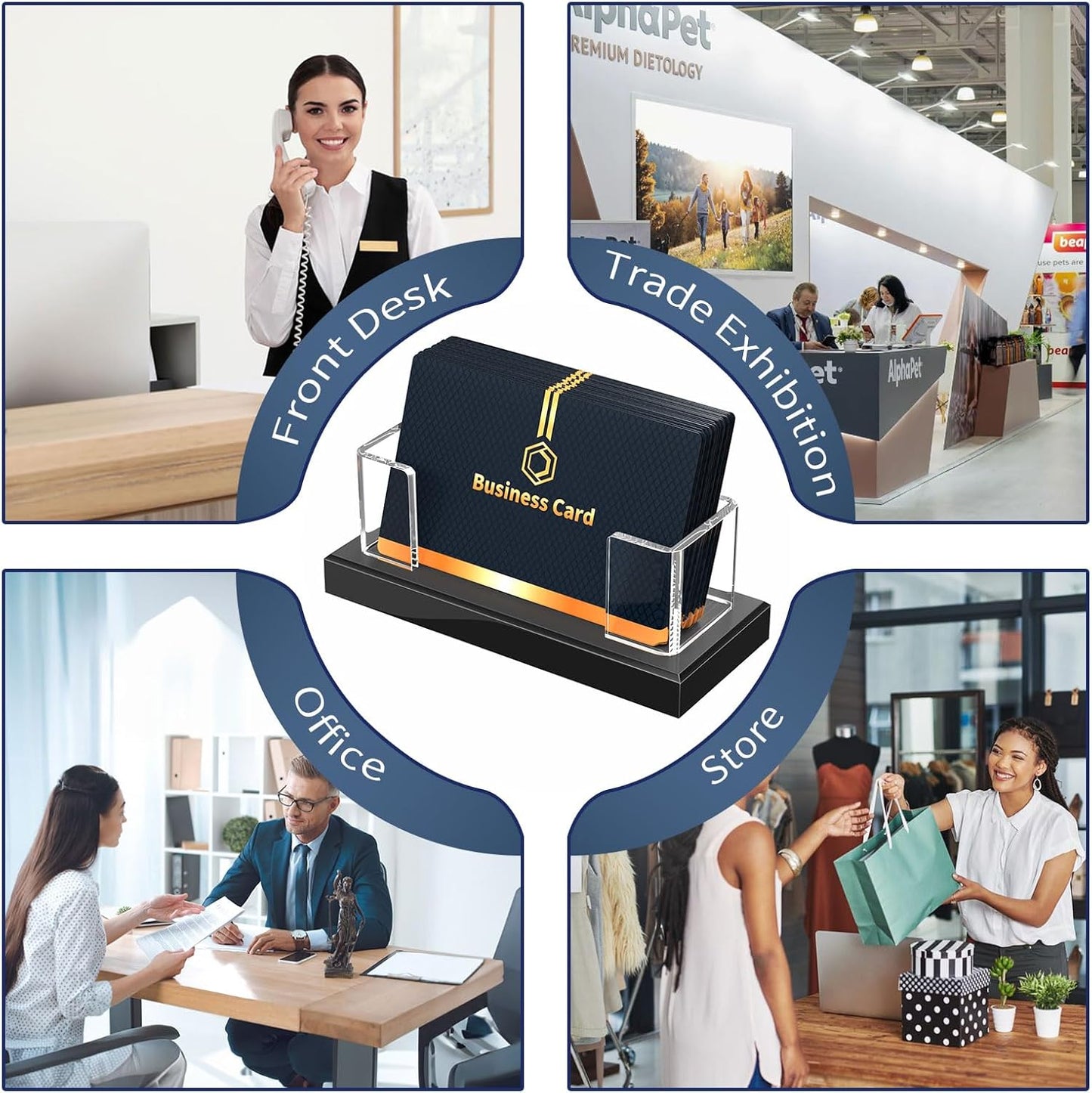 NIUBEE Acrylic Business Card Holder: Clear Plastic Business Cards Display Stand for Desk - Gift Card Organizer for Office 2 Pieces