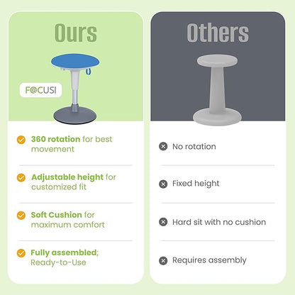 Wobble Stool for Kids Ages 7–12; Adjustable Height Wobble Stools for Classroom Seating with Soft Cushion; Flexible Wiggle Chair for Focus and ADHD Support + Bonus Visual Timer (Sky Blue)