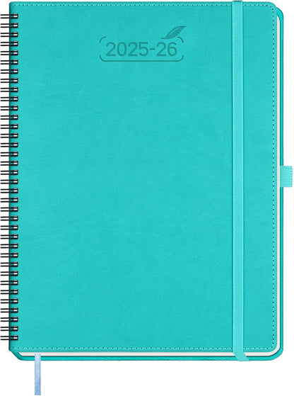 BEZEND Planner 2025-2026 Weekly and Monthly, 8.5" x 11" Academic Calendar (Jul 25-Dec 26) Vertical Daily Appointment with Hourly Timeslot & Monthly Tab, Spiral, PU Leather Softcover - Turquoise