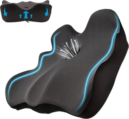 Seat Cushion, X-Large Memory Foam Office Chair Cushion, for Pressure Relief Sciatica & Pain Relief for Long Sitting Hours on Office/Home Chair, Car (Grey)