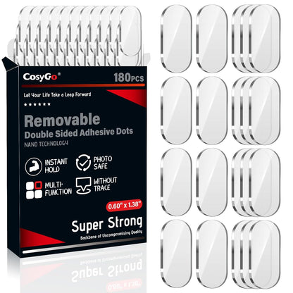 Extra Large Removable Mounting Putty, Strong Double Sided Glue Adhesive Dots No Residue, Clear Museum Sticky Tack for Picture Decor Craft,180 Pcs 0.6 x 1.38 in