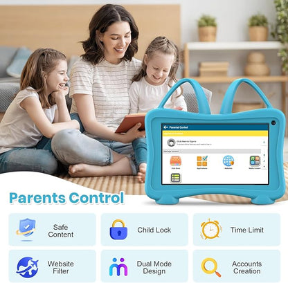 Kids Tablet 7 Toddler Children's Learning Tablet with WiFi, YouTube, Parental Control, Durable Case Education Learning Apps for Boys Girls (Blue)