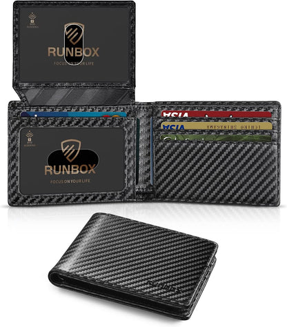 RUNBOX Wallet for Men Slim Rfid Leather 2 ID Window With Gift Box