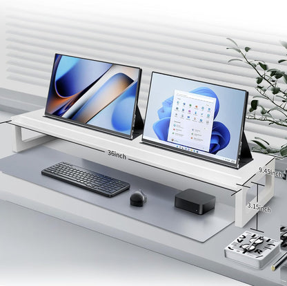 Dual Monitor Stand Riser – 36-Inch Computer Monitor Stand with Multifunctional Slot for 2 Monitors, Multi-Purpose Desktop Storage for Laptop, Printer, TV