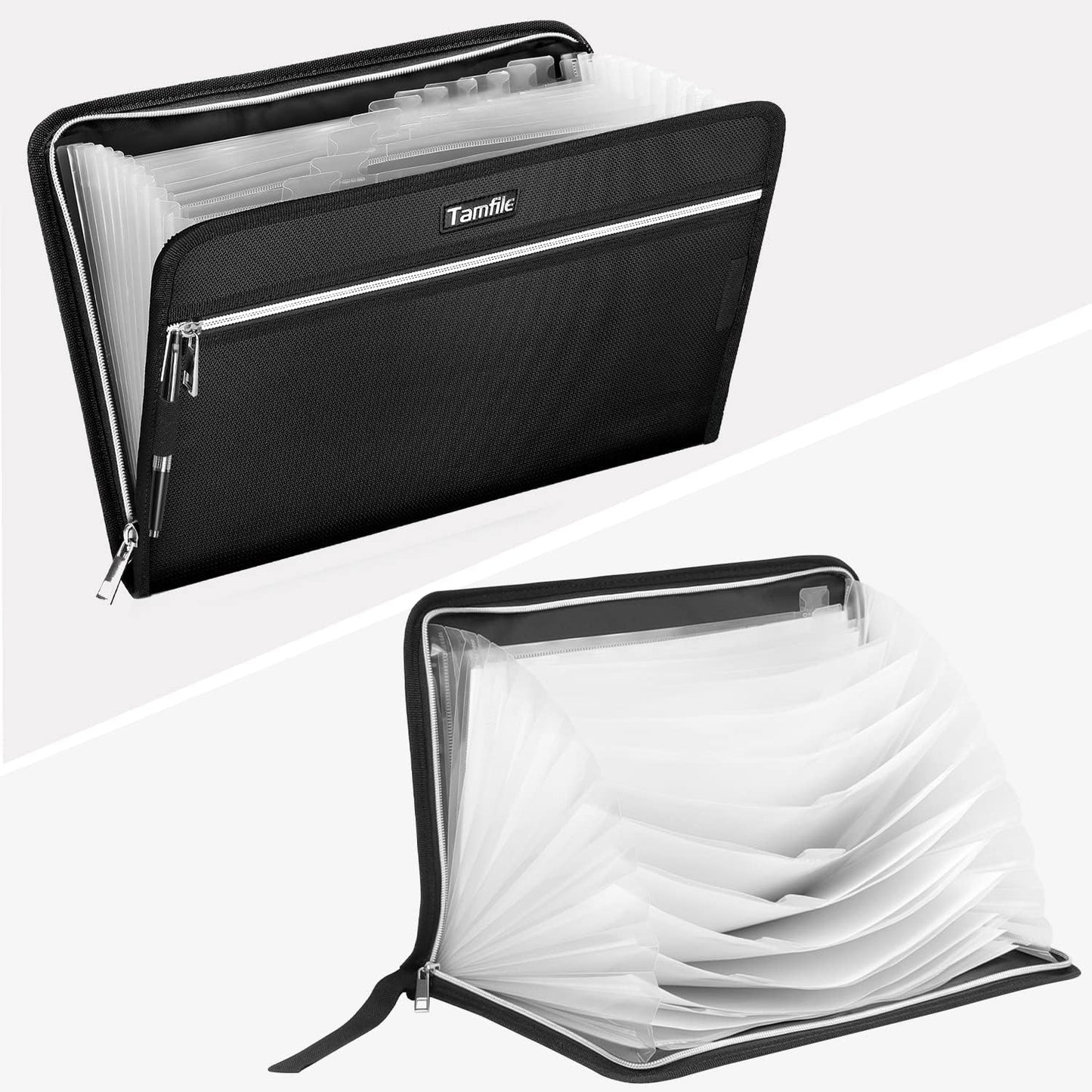 Fireproof Safe Accordion File Organizer Bag Folder,Waterproof Expanding Filing Folder with 14 Pockets, A4 Letter Size, Document Organizer Holder and Color Labels /2 Zipper (Black 14.3" x 9.8")