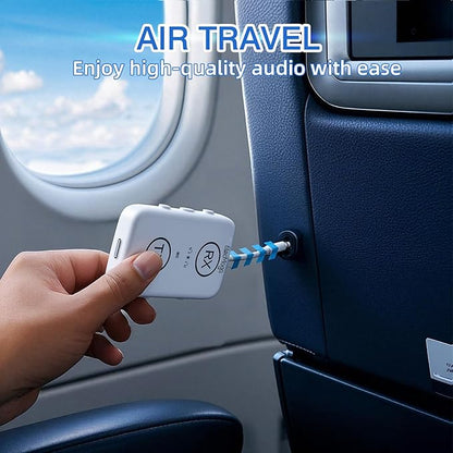 2026 Upgraded Airplane Bluetooth 5.4 Adapter with aptX Adaptive, ElecMoga Airplane Travel Essentials Supports 2 AirPods or Headphones, 2-in-1 AUX Wireless Transmitter Receiver for Gym, TV, Car, White
