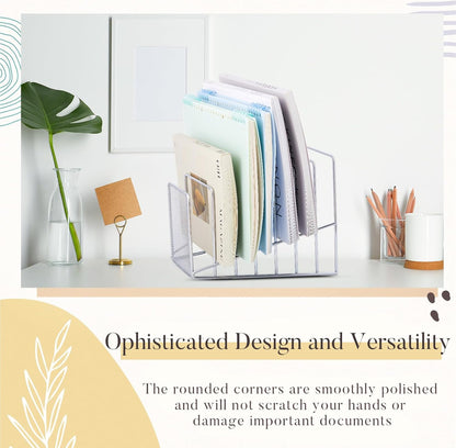 2 Pcs 7 Slot Incline File Sorter Metal Wire Mesh File Racks for Desktop Letter Sorter for Magazine Folder Book Organizer Home Office School Paper Mail Desk Storage Holder (Silver)