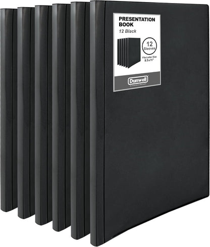Dunwell Presentation Binder 12-Pocket, Displays 24 Pages, 8.5x11 Portfolio Binder with Plastic Sleeves, Storage and Organizer for Documents, Certificates, Projects, Photos (12 Pack, Black)