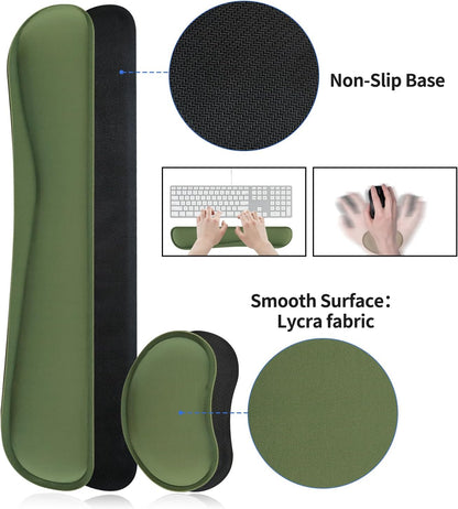 Bloss Keyboard Wrist Rest + Mouse Wrist Rest + Leather Desk Mat, Non-Slip Desk Mat Protector for Office, Home(31.5×15.7 Inches,Olive Green)