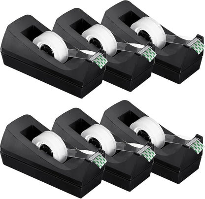 Transparent Tape with Dispenser 6 Pack Tape Dispensers Desk unweighted Non Skid Base Desktop Dispenser Bulk for Office Home School