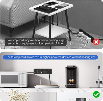 CCCEI Magnetic Heavy Duty Power Strip Surge Protector 20Amp, 12 Gauge High Amp Extension Outlets, Garage Wall Mount 8 Plug Metal Power Strip. 15FT, Black, 5-15P Adapter 6-20R T-Slot 20a for Appliance