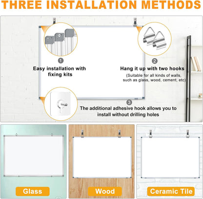 H-Qprobd White Board Dry Erase Whiteboard for Wall 24x18 (3pcs) Magnetic Boards for Office Classroom & Home, Small Wall Whiteboard Including 6 Markers, 10 Magnets, 2 Erasers & 15 Adhesive Hooks