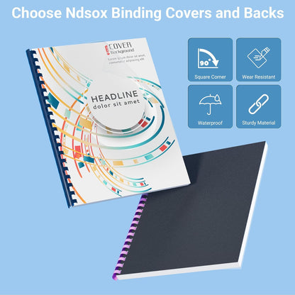 Ndsox 200 Pack Binding Covers and Backs Set 8.5 x 11 Inches Letter Size, 100 8-Mil Clear Binding Covers, 100 12-Mil Black Sand-Textured Binding Presentation Polycovers, Un-Punched, Square Corners