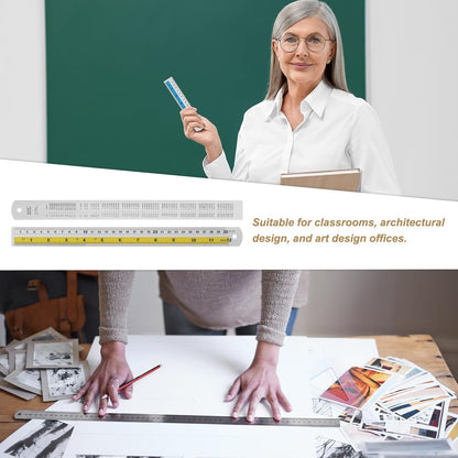 HARFINGTON 2pcs Metal Straight Ruler 30cm Metric SAE Aluminum Alloy Measuring Rulers Scale Tool with Hole for Measure Study Reading Classroom Office, Yellow