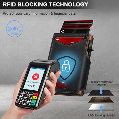 Wallet for Men Wallet with Slim Pop Up Card Holder 9-13 Cards, Bifold Minimalist Smart Wallet RFID Blocking Credit Card Holder with ID Window & Stretchable Cash Slot Compact Metal Aluminum Card Case