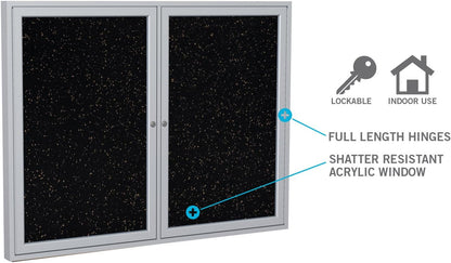 Ghent 36"x30" 1-Door indoor Enclosed Recycled Rubber Bulletin Board, Shatter Resistant, with Lock, Satin Aluminum Frame,Black (PA13630TR-BK) ,Made in the USA