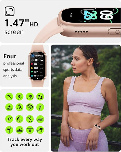 Fitness Tracker (Answer/Dial Call), Smart Watch with 1.47" HD Touch Display, 130+ Sport Modes Activity Tracker with Sleep Monitor, IP68 Waterproof Tracker for Android&iPhone Women Men