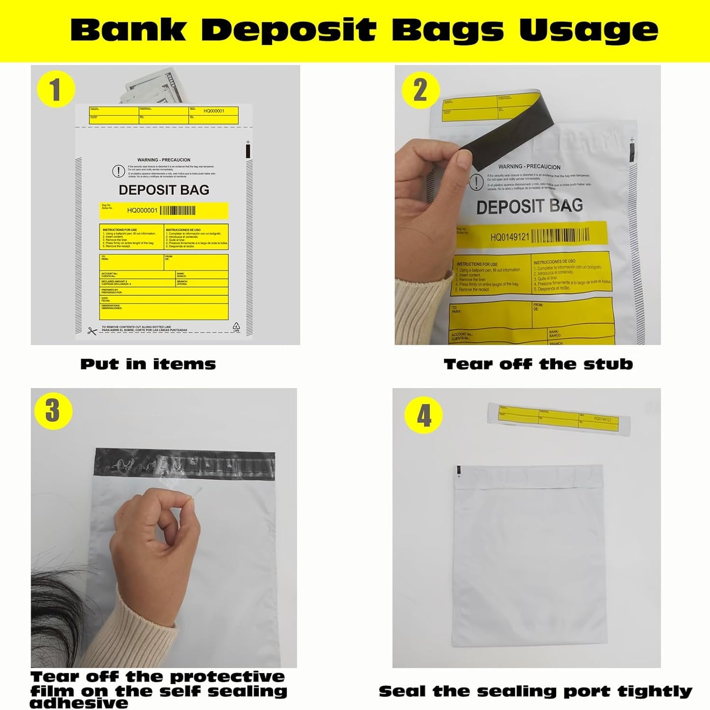 Opaque Bank Deposit Bags, 100pcs 9x12in Tamper Proof Bag, Cash Handling, Transportation, Transfer, Valuables, Secure Bank Pocket with Independent Barcode, Self Sealing Glue, Tamper Proof