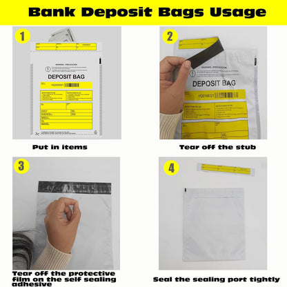 Opaque Bank Deposit Bags, 100pcs 9x12in Tamper Proof Bag, Cash Handling, Transportation, Transfer, Valuables, Secure Bank Pocket with Independent Barcode, Self Sealing Glue, Tamper Proof