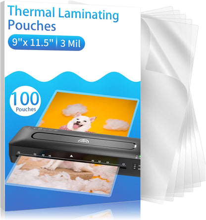 Clear Thermal Laminating Pouches – 9 x 11.5 Inch, 3 mil Thick (100 Pack) – Professional-Grade Lamination Sheets for Documents, Photos & Crafts – Fits 8.5 x 11 Letter Size Paper - [3mil 100 Packs]
