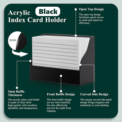 2 Pack Black Index Card Holder 3 X 5 Note Card Organizer Acrylic Index Card Box Flash Card Storage Box Postcard Display Stand Business Card Holder Desktop for Business Office(No Card)