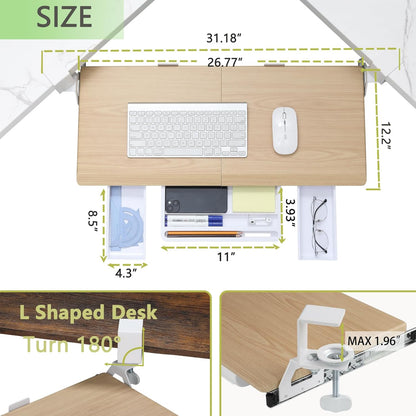 ETHU Keyboard Tray Under Desk, Ergonomic Corner Keyboard Tray with 180° Adjustable C Clamp for L Shape Desk 26.77" X 12.2" Easy to Install, Computer Keyboard Stand for Home and Office(Oak)