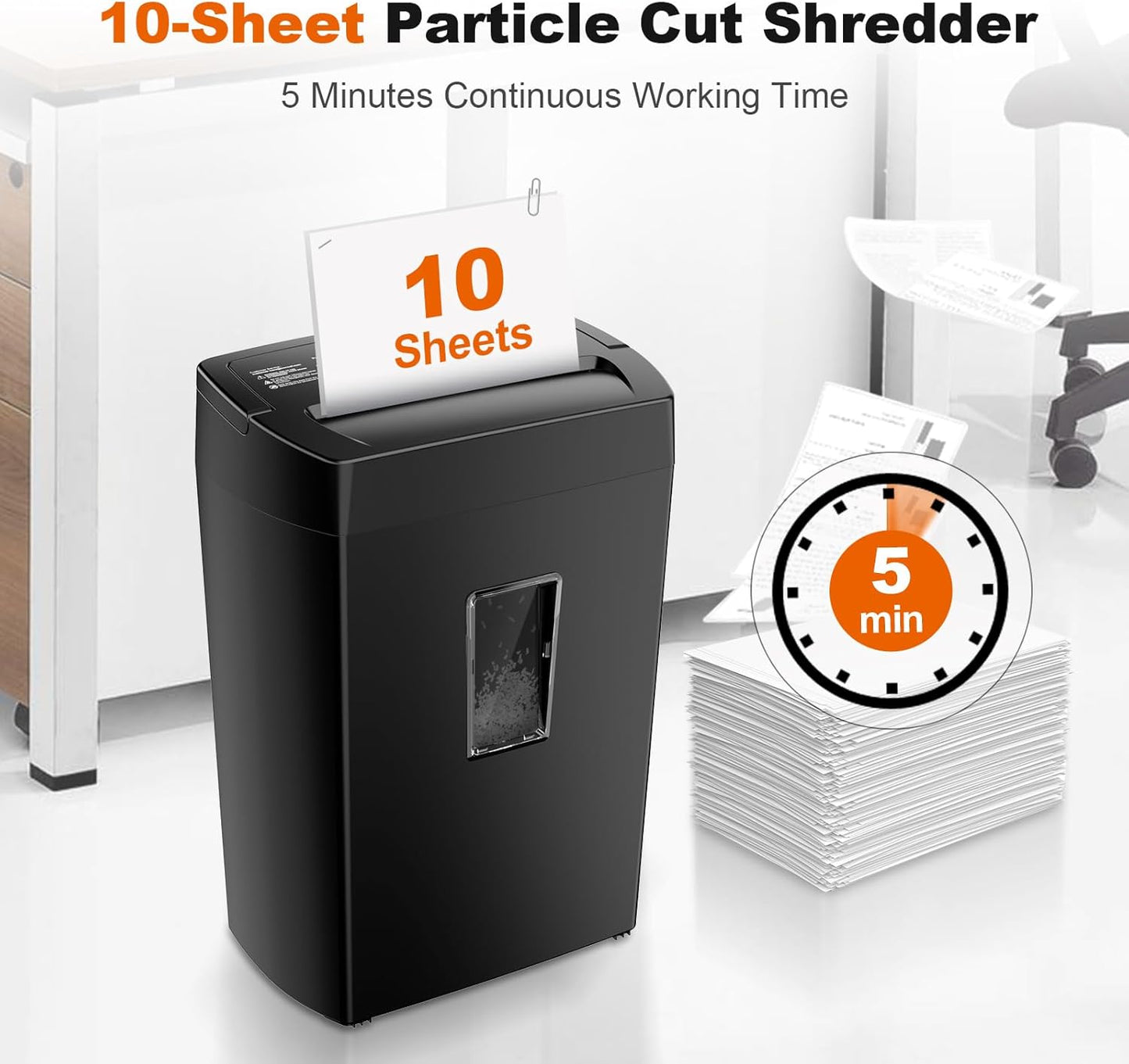 Bonsaii Paper Shredder, 10-Sheet Home Office Shredders, Micro Cut Home Use Paper Shredder with 5.5 Gallons/P-4 High Security/5 Minutes/Shred Card,Staple,Clips (C275-B)