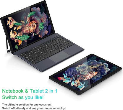 AWOW 10.1" 2-in-1 Windows Tablet with Keyboard, Intel N100 Processor, 12GB DDR5 RAM, 256GB Storage, Detachable Touchscreen Laptop, Windows 11, Dual-Band WiFi, Bluetooth, USB 3.0, HDMI, Dual Cameras