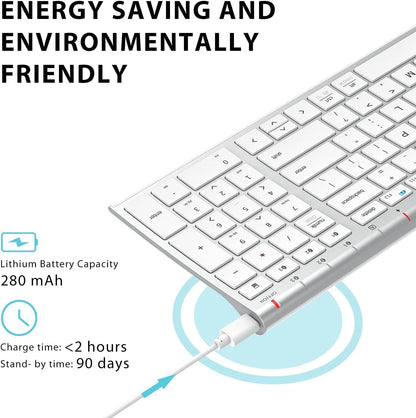 iClever BK10 Bluetooth Keyboard, Universal Bluetooth 5.1 Wireless Keyboard with Number Pad, Ergonomic Design, Multi-Device Compatibility, Stable Connection for Mac, iPad, iPhone, Android, Windows