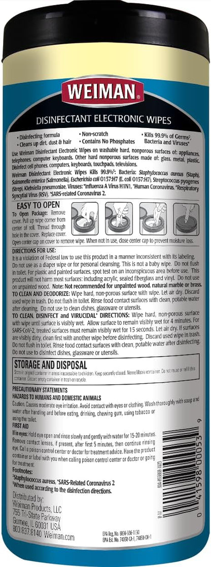 Weiman Electronic Screen Cleaner Wipes - 4 Pack Clean Your Laptop, Computer, TV, and All Electronic Equipment - Electronic Wipes - 30 Count