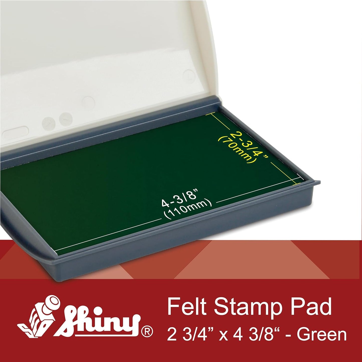 Shiny Green Ink Stamp Pad, 2-3/4" by 4-3/8" Surface Area, Felt Stamp Pad with Green Water-Based Stamp Ink