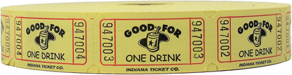 INDIANA TICKET CO. Yellow Drink Roll Tickets, 2000 per Single Roll, 1x2 Tickets Admission, Events, Fundraisers & Prizes