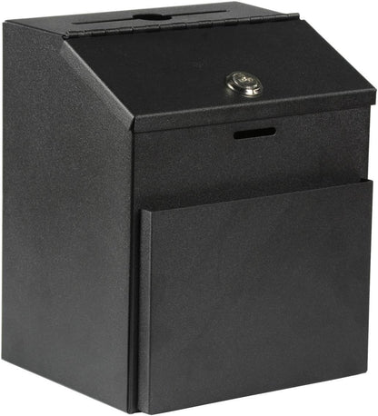 Suggestion Box with lock and keys Lock Metal Wall Mounted Ballot Box, Steel Donation and Collection Drop Box with wide Slot, 8.5H x 6W x 7.3L Inch office comment box with front wide pocket