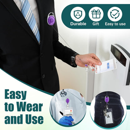 Laumoi 80 Packs Retractable ID Badge Holder Name ID Badge Reel Clips Keychain with Belt Clip and Key Ring for Office Worker Doctor Nurse Employee (Transparent Multicolor)