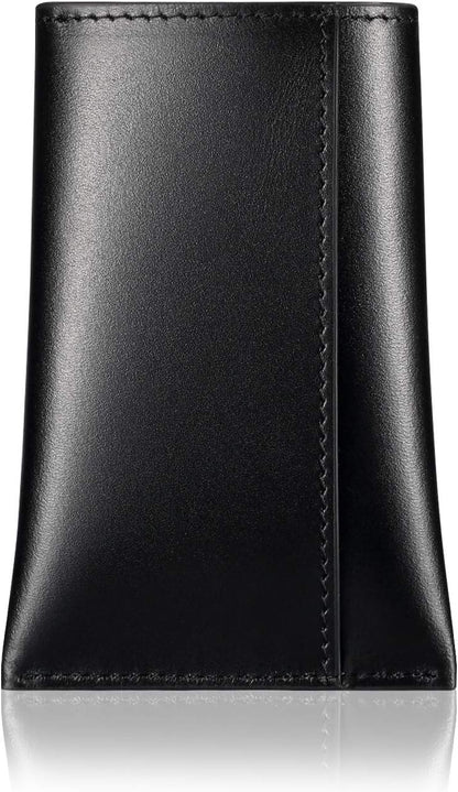 HISCOW Business Card Holder with Flap for Dispensing Cards - Italian Calfskin (Black)