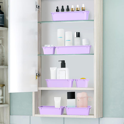 WOWBOX 25 PCS Plastic Drawer Organizer Set, 4 Sizes Desk Drawer Divider Organizers and Storage Bins for Makeup, Jewelry, Gadgets for Kitchen, Bedroom, Bathroom, Office, Purple