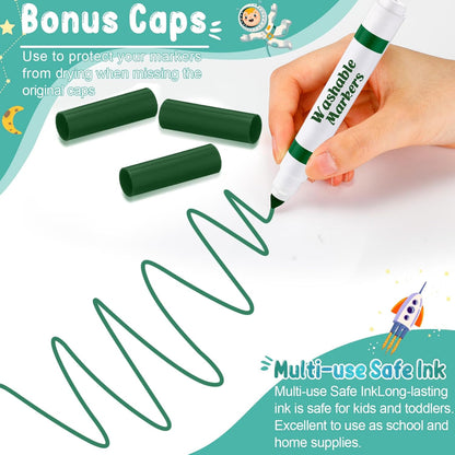 Janlaugh 60 Pcs green Washable Markers Bulk Coloring Broad Line Markers for Kids Conical Tip green drawing pens for Classroom Back to School travel Art baby shower gender reveal Supplies, Ages 6+
