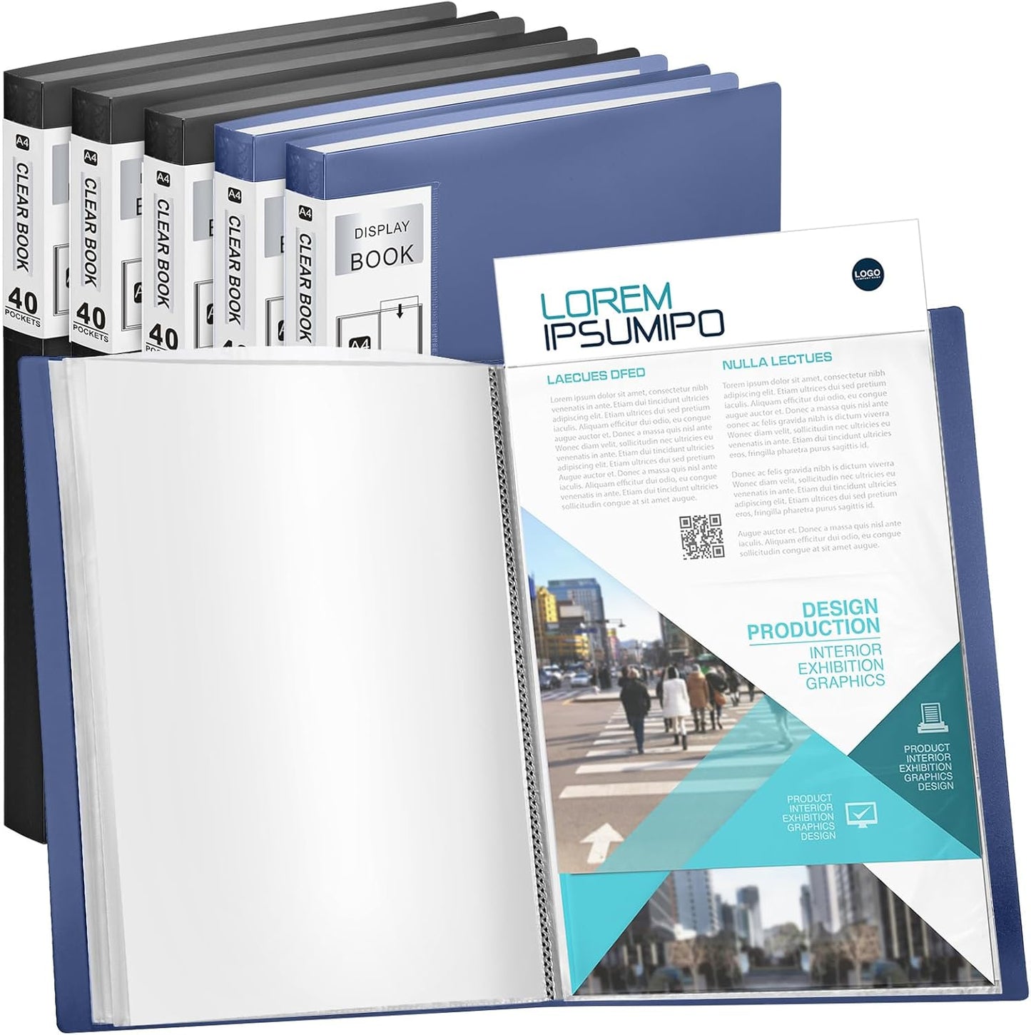 Marspark 6 Pcs Binder with Plastic Sleeves Large 8.5" x 11" Display Presentation Book 40 Pocket 80 Pages Art Portfolio Folder Clear Sheet Protector for Photo Document (Black,Blue)