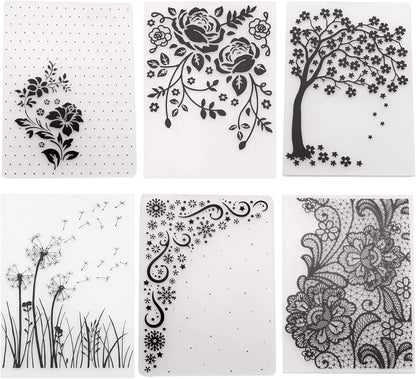 6Pcs Flower Snowflake Plastic Embossing Folder DIY Craft Template Molds Stamp Stencils Scrapbook Paper Cards Photo Album Making Tools Embossing Folders Handmade Art Craft Supplies Decorating Mold