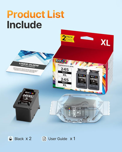 E-Z Ink 245XL Ink Cartridge Replacement for Canon 245XL Black Ink 245 XL PG-245XL PG245XL Works with Pixma MX490 MG2522 TR4520 MG2525 TS3122 TS3322 TS202 MG2520 MG2922 MG3022 (2 Black)