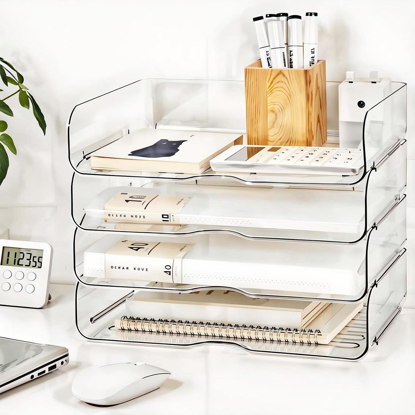 Large Capacity Desk Organizer, 4 Tier Paper Organizer, File Organizer for Desk, Stackable Paper Tray for Office, Home and School