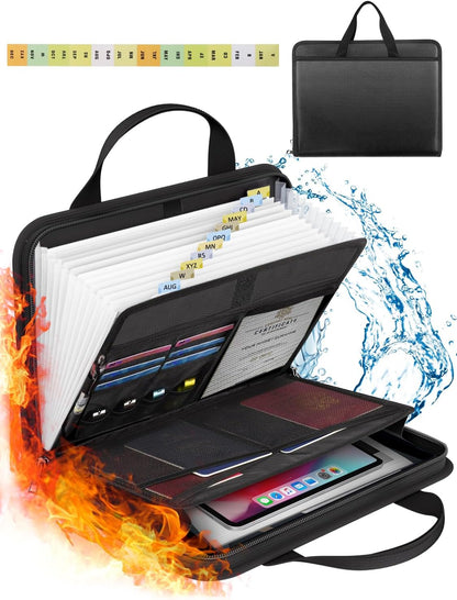 Important Document Organizer Folio Accordion File Organizer Fireproof Expanding File Folder Storage Box with Zipper Labels 13 Pockets for Business Office Receipt Travel