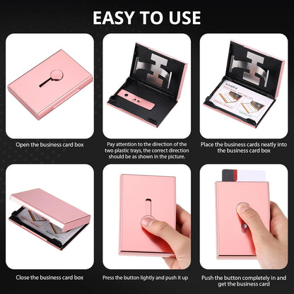 Zonon Large Thumb Drive Business Card Holder Fit 28 Name Credit Aluminum Alloy Slide out Name Card Case Portable Business Holder Wallet Pocket for Men Women(Rose Gold)
