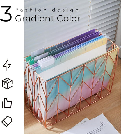 Y YOMA 6 Pack Decorative Hanging File Folders Letter Size Cute Hanging Folder Pretty File Folder Organizer for Filing Cabinet Office Home with 1/5-Cut Adjustable Tabs, Gradient Glow