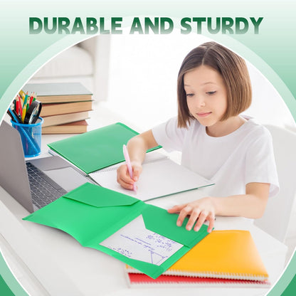 Henoyso 60 Pcs Plastic Folders with Clear Front Pockets Heavy Duty File Folders with 2 Pockets and Card Slot for Student Communication School Office Presentation Report (Green)